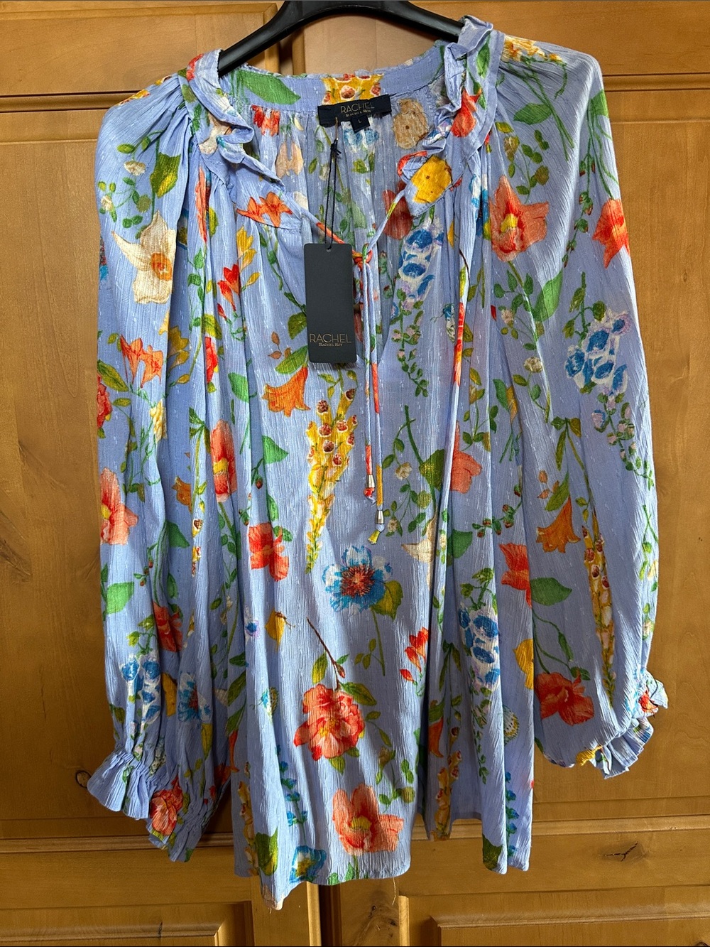Rachel Parcell Sky Blue Floral Ruffle Peasant Top